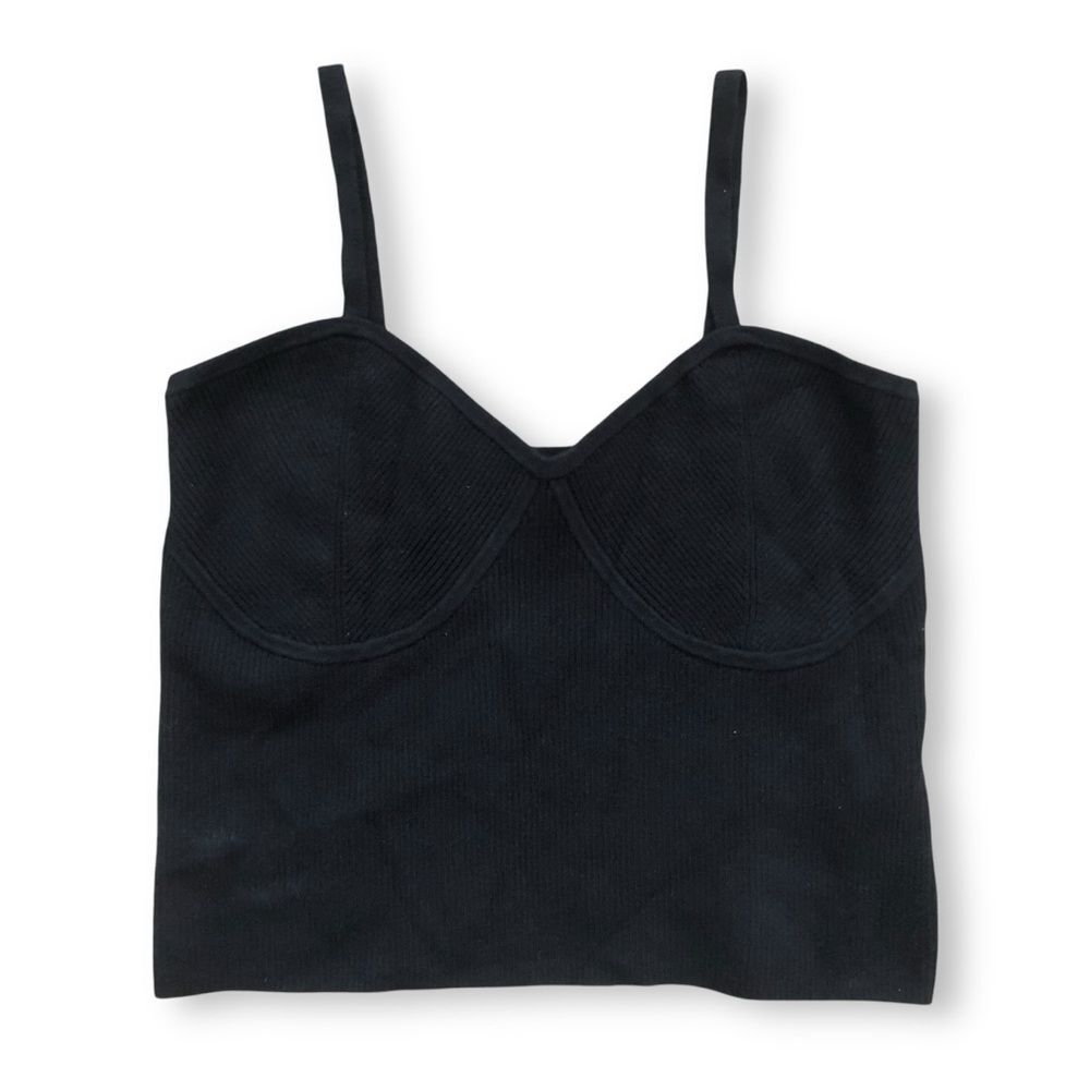 Madewell Corset-Detail Crop Sweater Tank Top Black NWT Size XL Neutral Classic - Picture 2 of 6